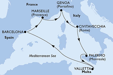 Italie,Malte,Espagne,France